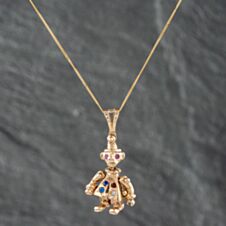 Pre-Owned 9ct Yellow Gold Multi Stone & Clown Gemstone Pendant & 18 Inch Curb Chain 41142510