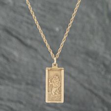 Pre-Owned 9ct Yellow Gold Oblong St Christopher Pendant & 16-18 Inch Prince Of Wales Chain 41142519