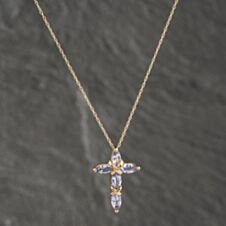 Pre-Owned 9ct Yellow Gold Tanzanite Cross Pendant & 19 Inch Prince Of Wales Chain 41142523