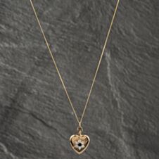 Pre-Owned 9ct Yellow Gold Sapphire & Cubic Zirconia Heart With Flower Cluster Locket Pendant & 18 Inch Curb Chain 41142544