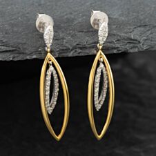 Pre-Owned 18ct Two Colour Gold Diamond Double Marquise Dropper Earrings 41171380