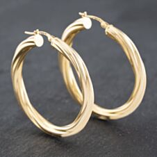 Pre-Owned 9ct Yellow Gold 37mm Large Twisted Hoop Earrings 41172635