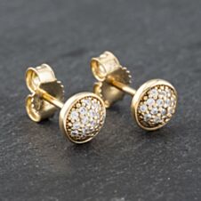 Pre-Owned Pandora 14ct Yellow Gold Cubic Zirconia Round Dome Pandora Stud Earrings 41172673
