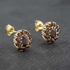 Pre-Owned Yellow Gold Garnet Oval Cluster Stud Earrings 41172693
