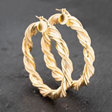 Pre-Owned 9ct Yellow Gold 47mm Twisted With Glitter Effect Hoop Earrings 41172735