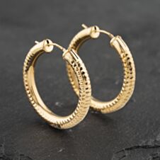 Pre-Owned 9ct Yellow Gold 28mm Diamond Cut Pattern Hoop Earrings 41173078