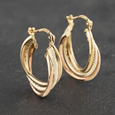 Pre-Owned 9ct Three Colour Gold 22.2mm Triple Creole Earrings 41173081