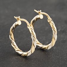 Pre-Owned 9ct Two Colour Gold 20mm Twist Hoop Earrings 41173120