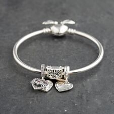 Pre-Owned Pandora Silver Multi Stone Pandora 3 Assorted Mom And Family Small Charm Bangle 41221397