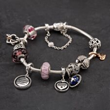 Pre-Owned Pandora Silver Multi Stone 13 Assorted Bead 20cm Snake Charm Bracelet 41251297