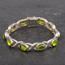 Pre-Owned Silver Green Glass Set 7.5 Inch Bracelet 41251339
