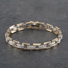 Pre-Owned 9ct Two Colour Gold 0.33ct Diamond Set 7 Inch Bar Bracelet 41281480