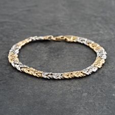 Pre-Owned 14ct Two Colour Gold 8 Inch Byzantine Chain Bracelet 41281508