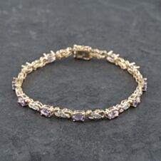 Pre-Owned 9ct Yellow Gold Amethyst & 0.06ct Diamond Set 7.25 Inch Bracelet 41281582