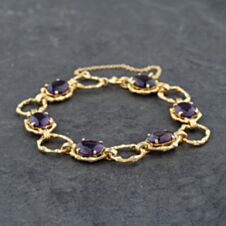 Pre-Owned 9ct Yellow Gold Amethyst Set 7.5 Inch Bracelet 41281591
