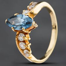 Pre-Owned 18ct Yellow Gold Blue Topaz & Cubic Zirconia Marquise Dress Ring 4129630