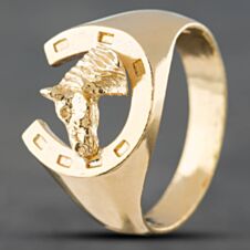 Pre-Owned 9ct Yellow Gold Horse Head Horseshoe Signet Ring 41341360