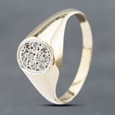 Pre-Owned Vintage 9ct Yellow Gold Diamond Oval Signet Ring 41341717