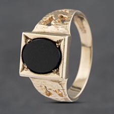 Pre-Owned 9ct Yellow Gold Onyx Oblong Signet Ring 41341788
