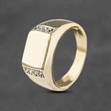 Pre-Owned 14ct Yellow Gold Diamond Oblong Shoulders Signet Ring 41341795