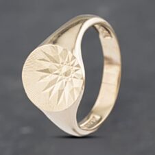 Pre-Owned Vintage 9ct Yellow Gold Diamond Cut Oval Signet Ring 41341797
