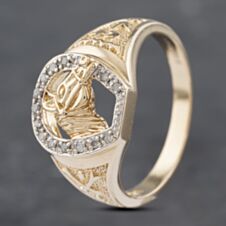 Pre-Owned 9ct Yellow Gold Diamond Horse Signet Ring 41341813