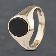 Pre-Owned Vintage 9ct Yellow Gold Onyx Oval Signet Ring 41341818