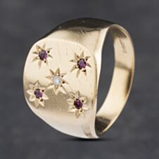 Pre-Owned 9ct Yellow Gold Ruby & Diamond Square Signet Ring 41341858