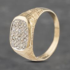 Pre-Owned 9ct Yellow Gold Cubic Zirconia Square Signet Ring 41341947