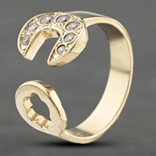 Pre-Owned 9ct Yellow Gold Cubic Zirconia Spanner Signet Ring 41342020