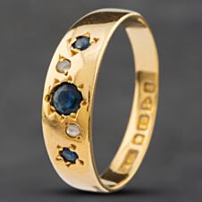 Pre-Owned Vintage Yellow Gold Blue Spinel & Diamond Five Stone Ring 41381481