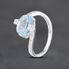 Pre-Owned 9ct White Gold Blue Topaz & Diamond Dress Ring 41382541