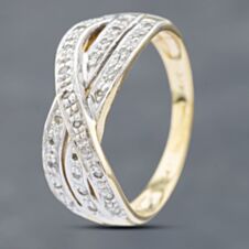 Pre-Owned 9ct Yellow Gold Diamond Crossover Three Row Ring 41382554