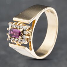 Pre-Owned Vintage 14ct Yellow Gold Ruby & Diamond Plain Shoulders Cluster Ring 41382596
