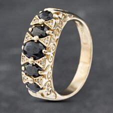 Pre-Owned 9ct Yellow Gold Sapphire & Diamond Half Eternity Ring 41382628