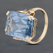 Pre-Owned Vintage Yellow Gold Synthetic Blue Spinel Rectangular Dress Ring 41382688