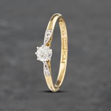Pre-Owned Vintage Yellow Gold 0.15ct Brilliant Cut Diamond Platinum Head Solitaire Ring 41382795