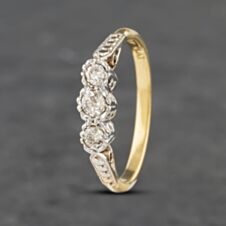Pre-Owned Vintage Yellow Gold 0.25ct Brilliant Cut Diamond Platinum Head Three Stone Ring 41382806