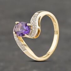 Pre-Owned 9ct Two Colour Gold Amethyst & 0.03ct Diamond Twist Dress Ring 41382966