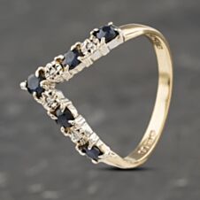 Pre-Owned 9ct Yellow Gold Sapphire & 0.04ct Diamond Half Wishbone Ring 41383033