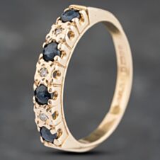 Pre-Owned 9ct Yellow Gold Sapphire & Brilliant Cut Diamond Half Eternity Ring 41383062
