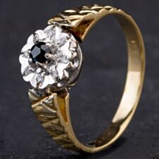 Pre-Owned Vintage Yellow Gold Sapphire & Diamond Cluster Ring 4138393