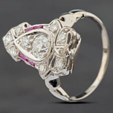 Pre-Owned Vintage White Gold Ruby & Diamond Art Deco Dress Ring 41481053