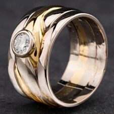 Pre-Owned 14ct Two Colour Gold 0.24ct Brilliant Cut Diamond Four Row Fancy Band Ring 4148106