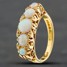 Pre-Owned Vintage 18ct Yellow Gold Opal & Single Cut Diamond Graduated Dress Ring 41481328