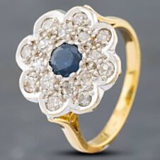 Pre-Owned 9ct Yellow Gold Sapphire & Diamond Pave Flower Cluster Ring 41481532
