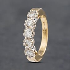 Pre-Owned 18ct Yellow Gold 1.00ct Brilliant Cut Diamond Five Stone 8 Claw Half Eternity Ring 41481850