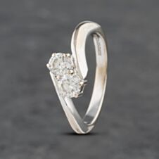Pre-Owned 18ct White Gold 0.55ct Brilliant Cut Diamond Twist Two Stone Ring 41481897