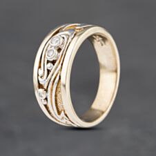 Pre-Owned 9ct Two Colour Gold 0.07ct Brilliant Cut Diamond Clogau Three Row Ring 41481962