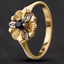 Pre-Owned Vintage Yellow Gold Diamond & Blue Spinel Cluster Ring 4158407